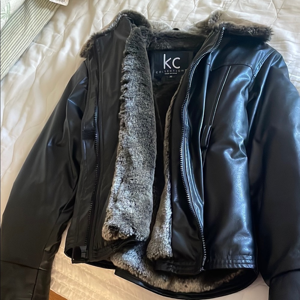 Black Leather Jacket with Fur Lining
